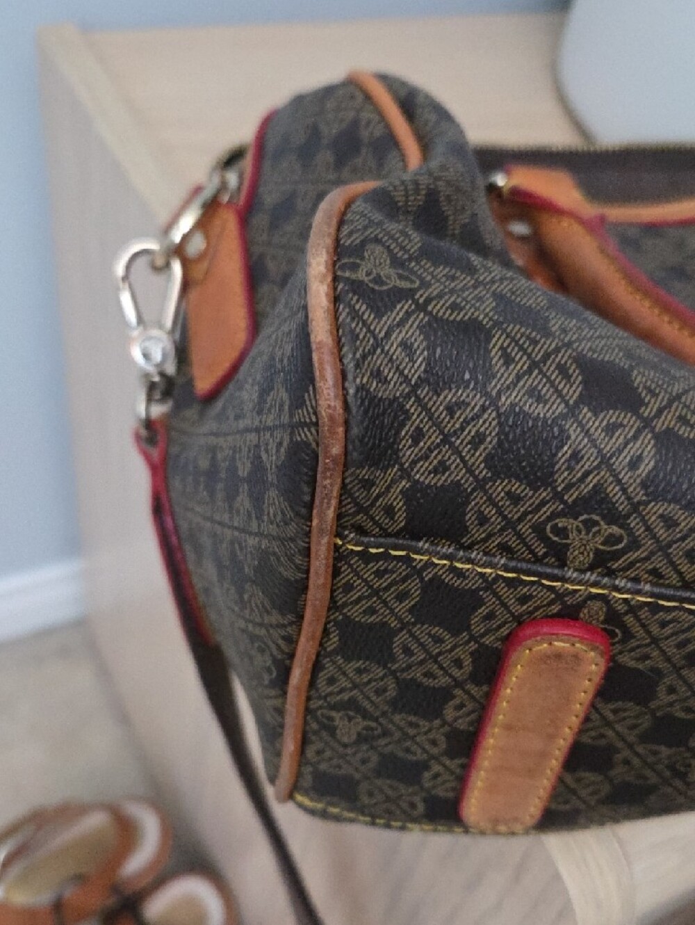 Vintage Maison Pourchet Leather Crossbody Satchel w Tan Trim & Canvas Strap - Picture 12 of 16